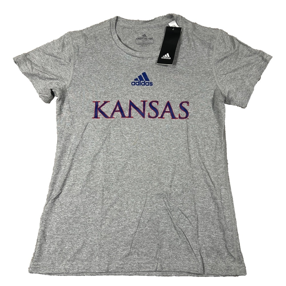 Adidas Womens Kansas Jayhawks Small Gray Basketball Performance Creator Tee NWT